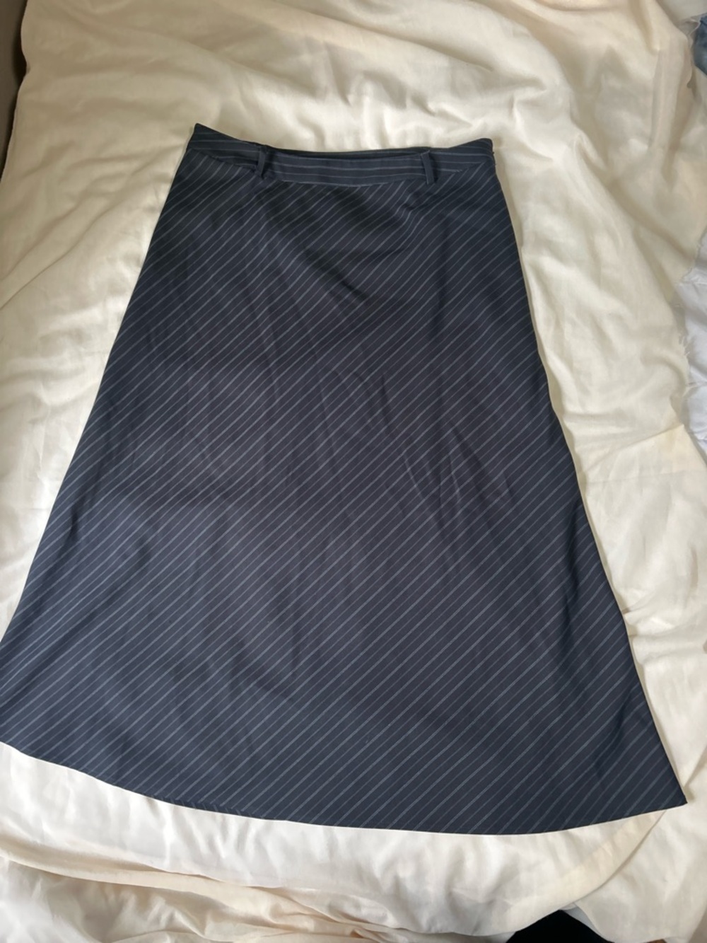 East 5th Navy Blue Striped Maxi Skirt Sz 12 Womens Y2K EUC Vintage Office Formal